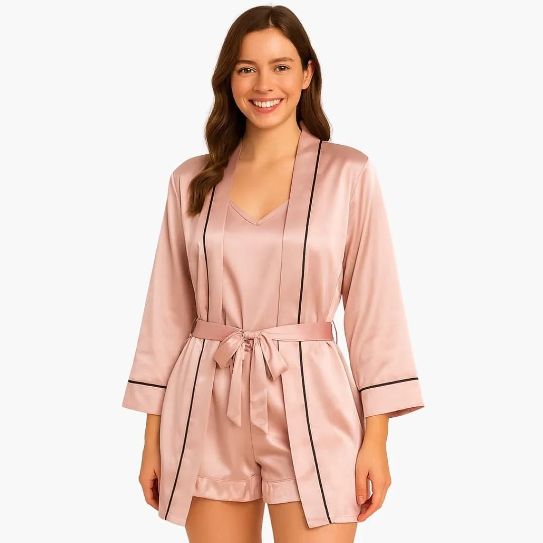 Comfortable Black Pajamas for Women with Long Sleeve Belted Satin Everyday Style