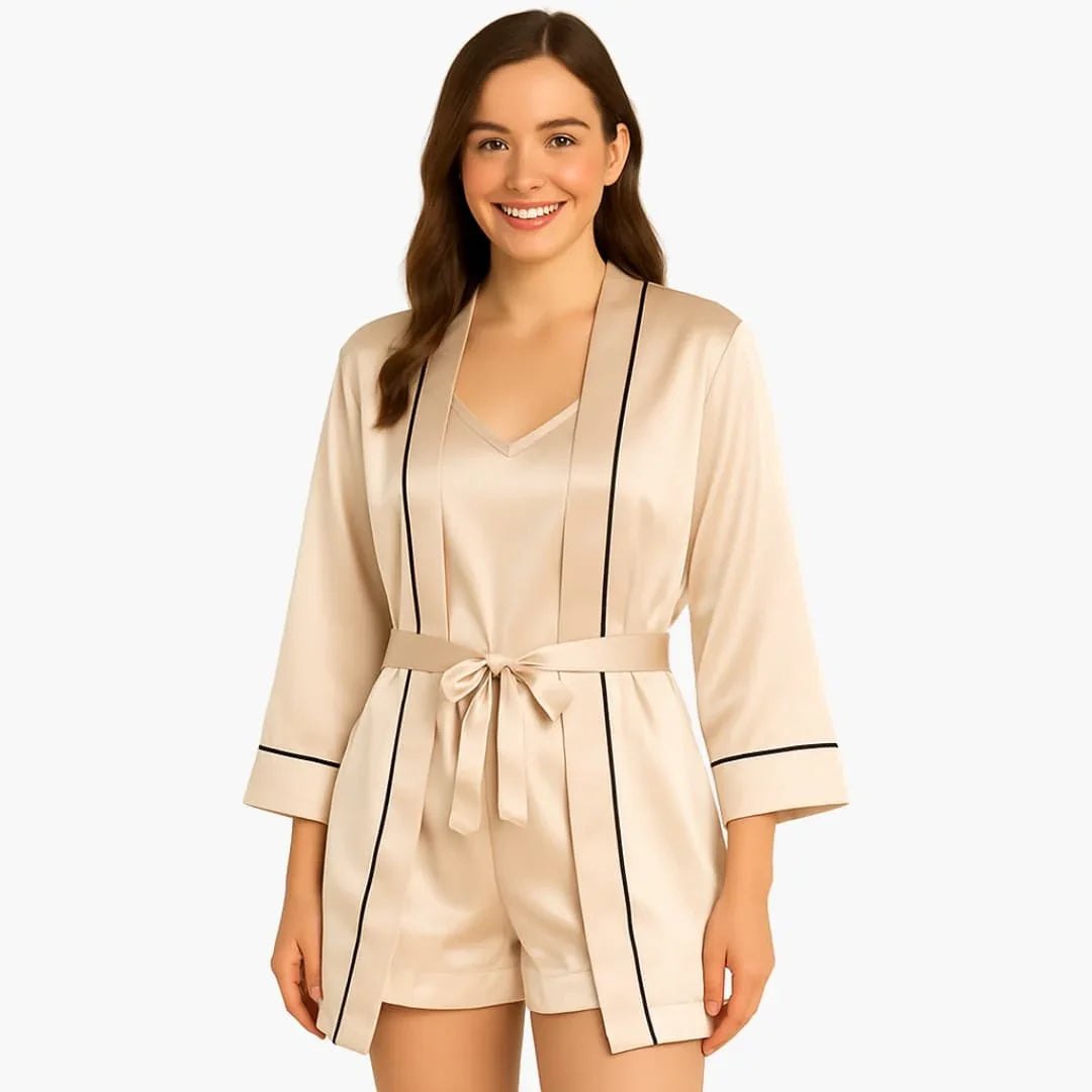 Comfortable Black Pajamas for Women with Long Sleeve Belted Satin Everyday Style