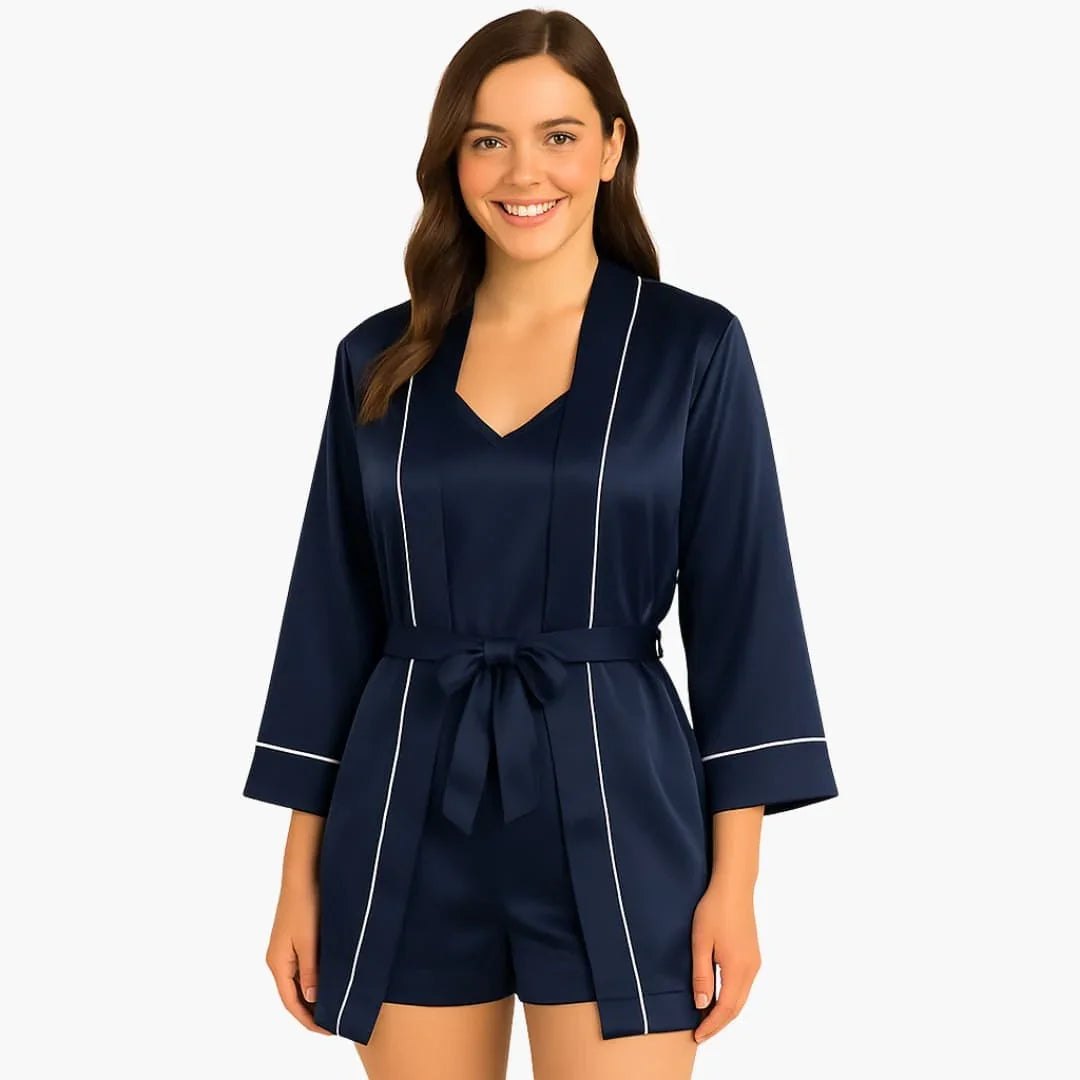 Comfortable Black Pajamas for Women with Long Sleeve Belted Satin Everyday Style