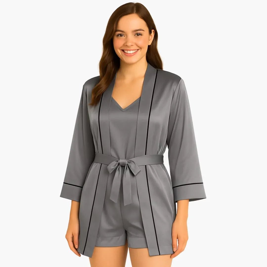 Comfortable Black Pajamas for Women with Long Sleeve Belted Satin Everyday Style