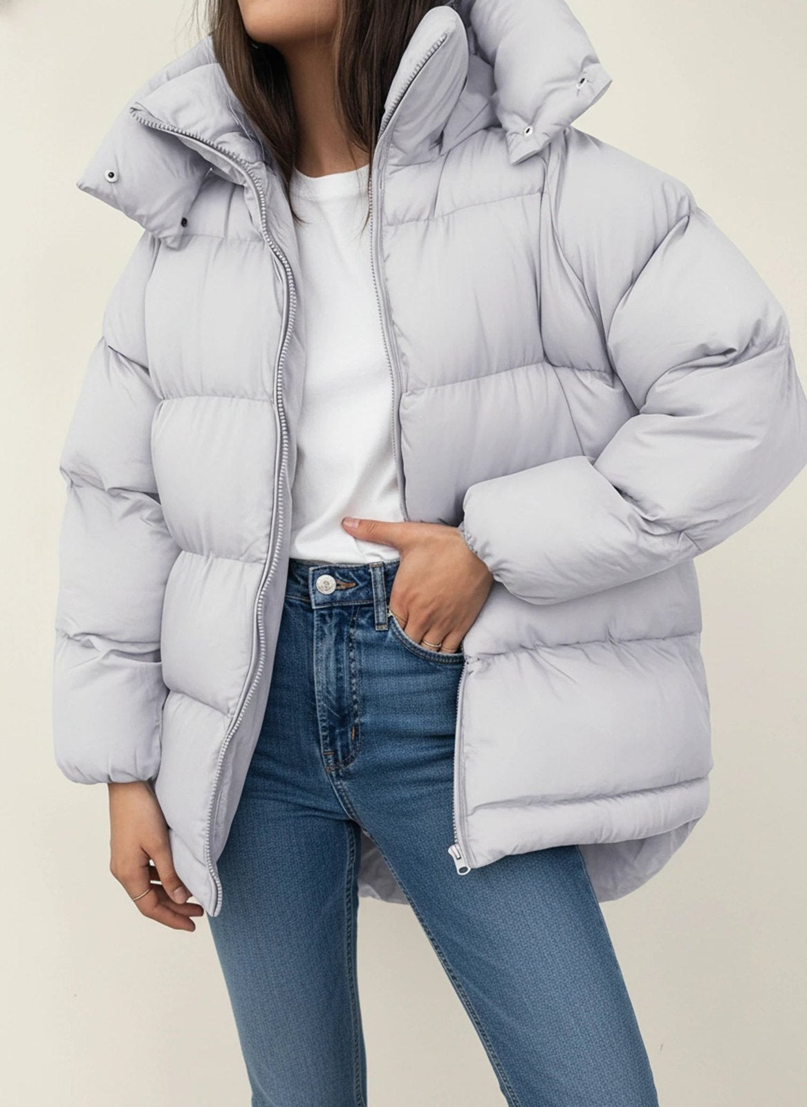 Comfortable Black Puffer Jacket for Women with Collared Button Front Oversized Fit Relaxed Fit Quilted Winter Style