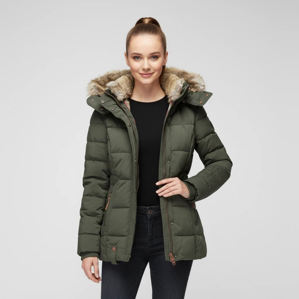 Comfortable Black Puffer Jacket for Women with Hooded Button Front Quilted Layered Style