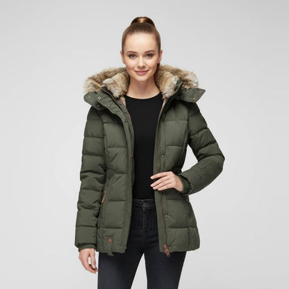 Comfortable Black Puffer Jacket for Women with Hooded Button Front Quilted Layered Style