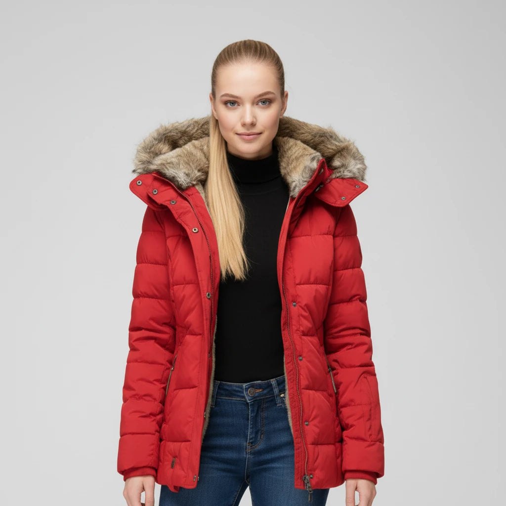 Comfortable Black Puffer Jacket for Women with Hooded Button Front Quilted Layered Style