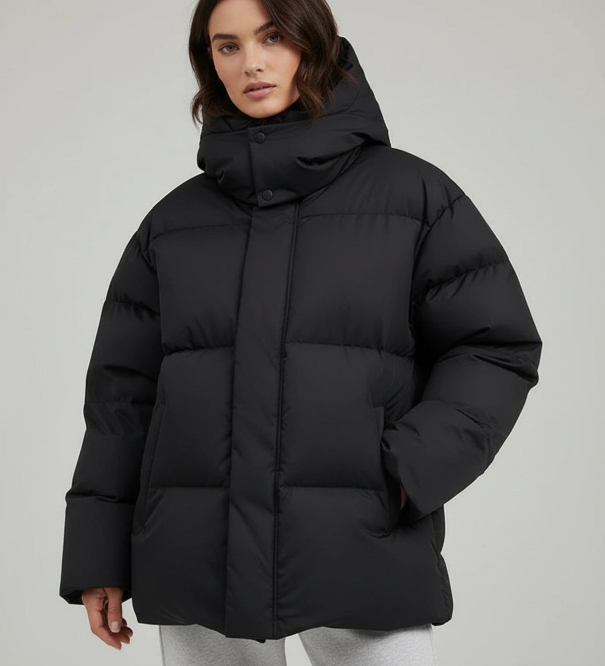 Comfortable Black Puffer Jacket for Women with Hooded Oversized Fit Relaxed Fit Quilted Everyday Style