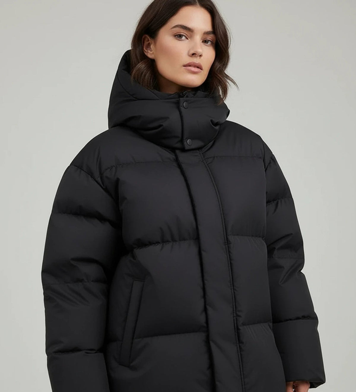 Comfortable Black Puffer Jacket for Women with Hooded Oversized Fit Relaxed Fit Quilted Everyday Style