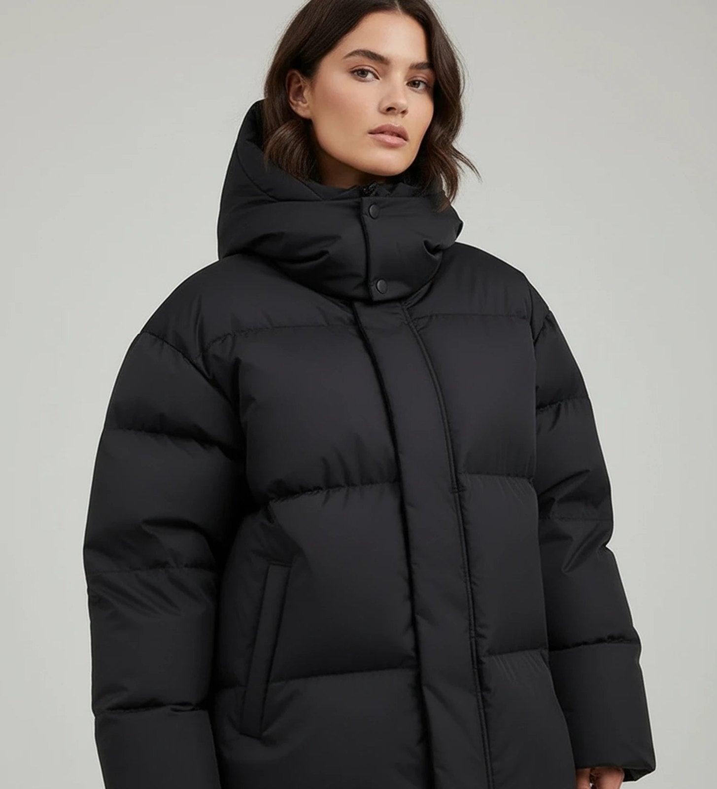 Comfortable Black Puffer Jacket for Women with Hooded Oversized Fit Relaxed Fit Quilted Everyday Style