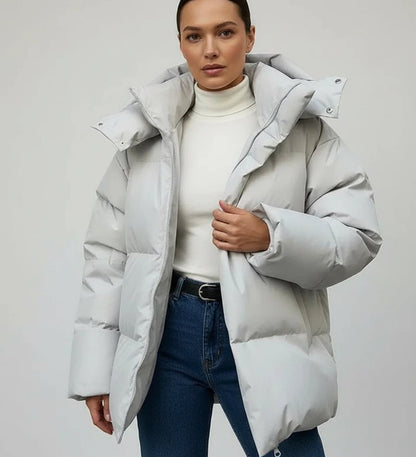 Comfortable Black Puffer Jacket for Women with Hooded Oversized Fit Relaxed Fit Quilted Everyday Style