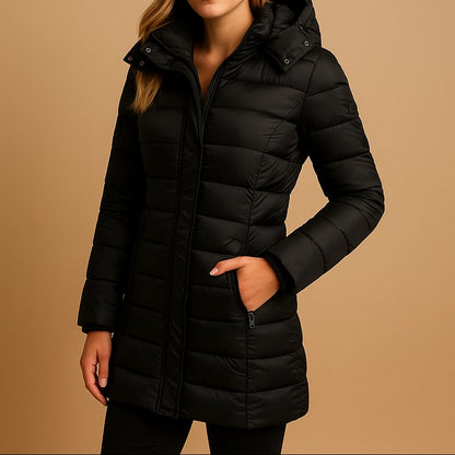 Comfortable Black Puffer Jacket for Women with Relaxed Fit Everyday Wear Soft Finish Winter Style