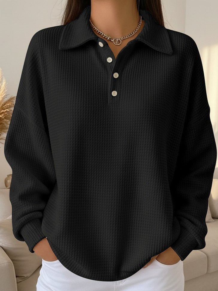 Comfortable Black Sweater for Women with Collared Button Front Relaxed Fit Everyday Style