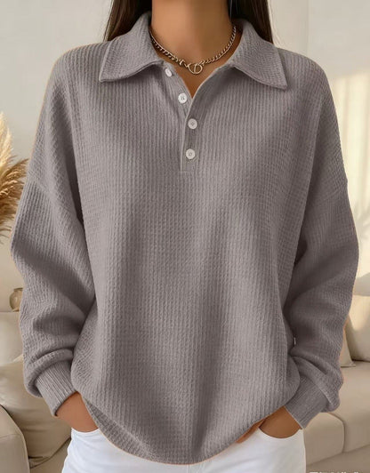 Comfortable Black Sweater for Women with Collared Button Front Relaxed Fit Everyday Style