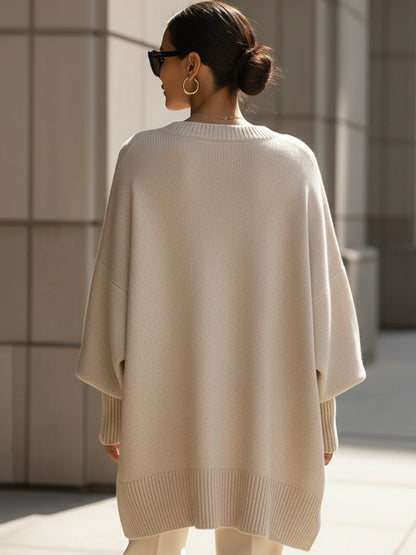 Comfortable Black Sweater for Women with Oversized Fit Relaxed Fit Ribbed Layered Style