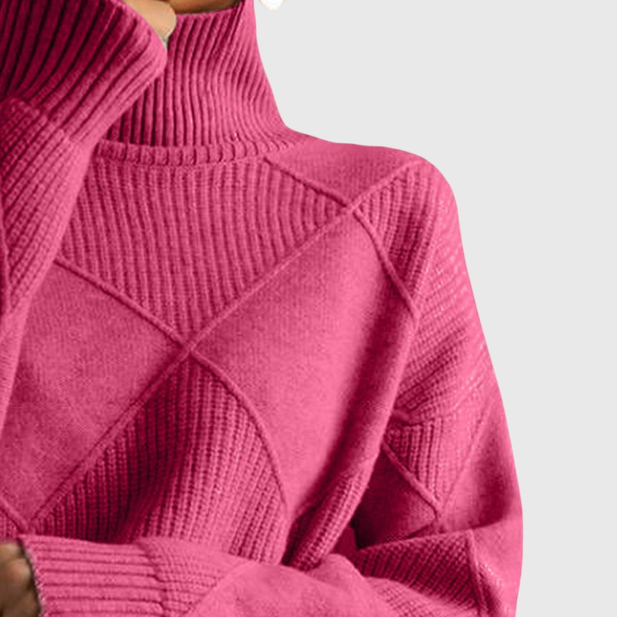 Comfortable Black Sweater for Women with Turtleneck Plaid Knit Cosy Style