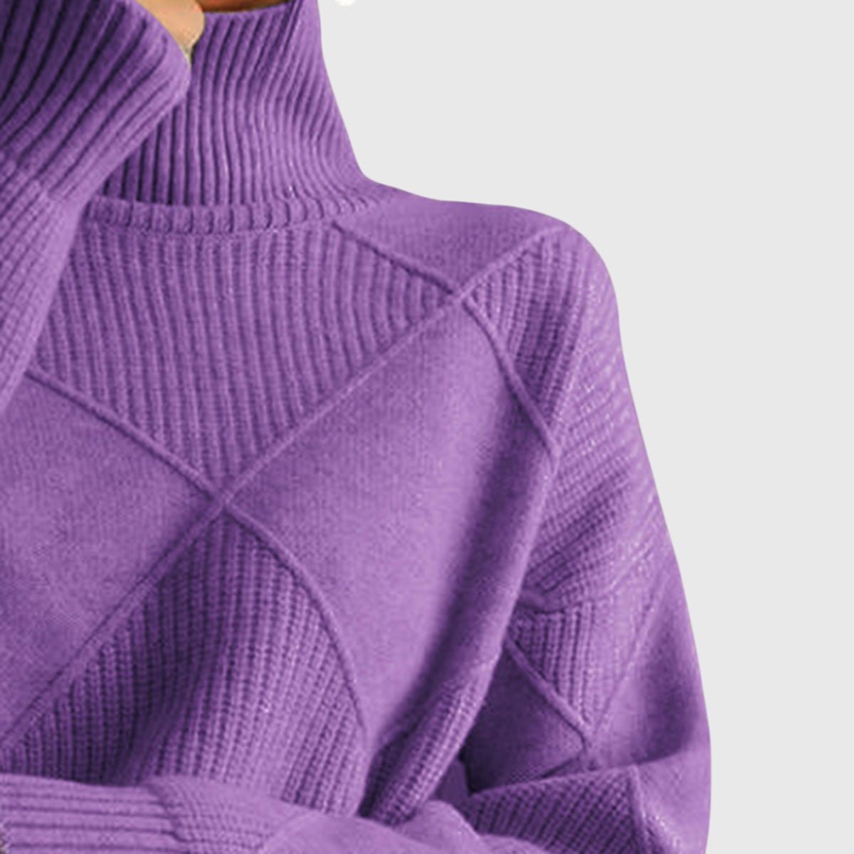 Comfortable Black Sweater for Women with Turtleneck Plaid Knit Cosy Style
