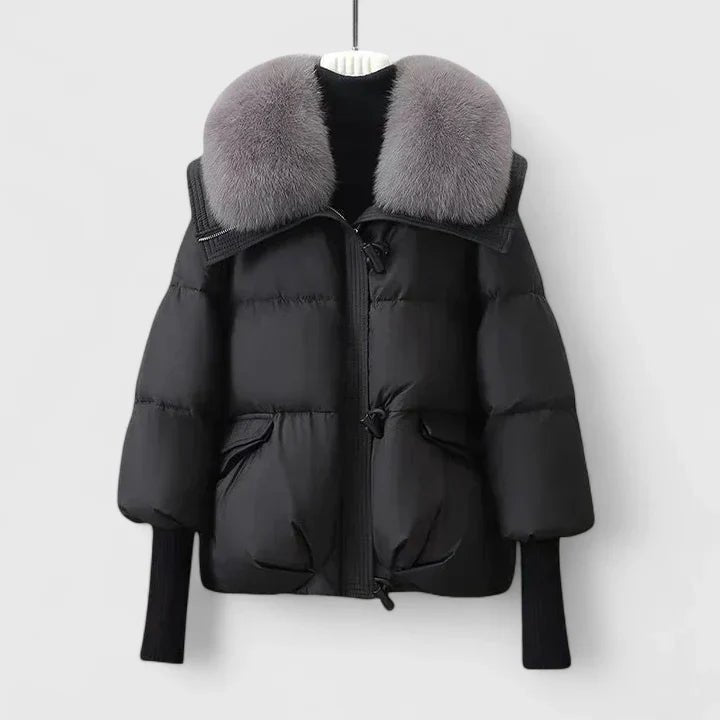 Comfortable Black Winter Jacket for Women with Collared Button Front Side Pockets Everyday Style