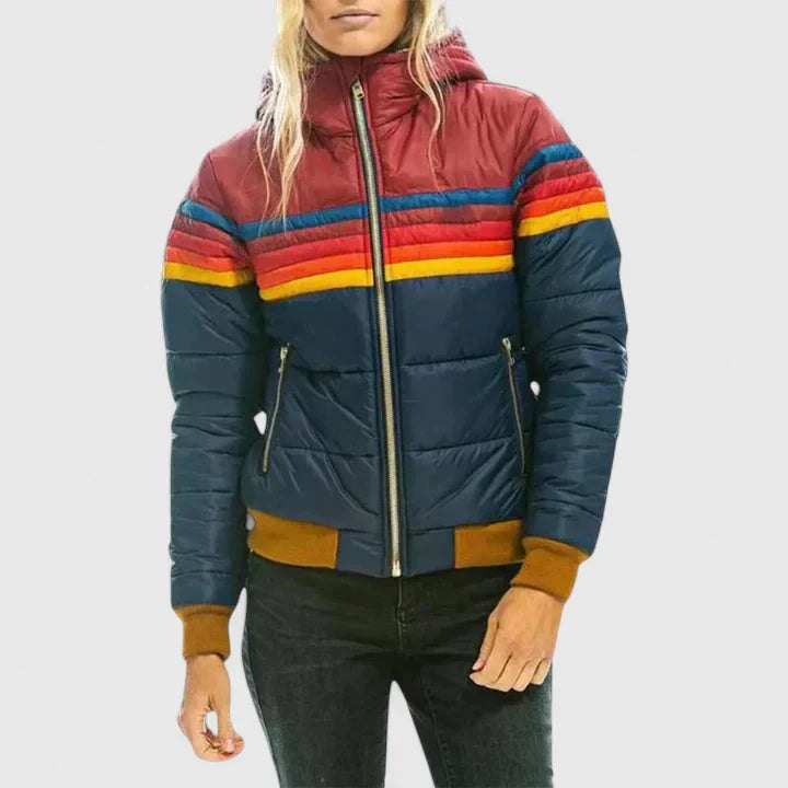 Comfortable Black Winter Jacket for Women with Ribbed Plaid Relaxed Fit Outdoor Style