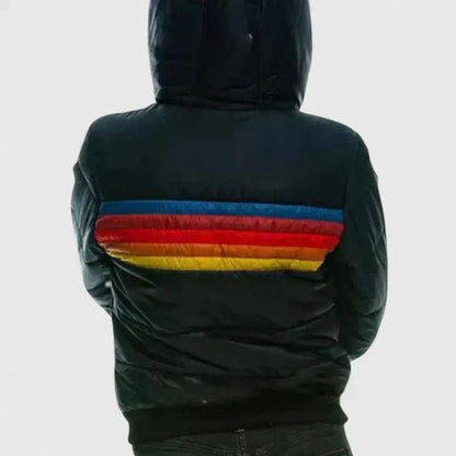 Comfortable Black Winter Jacket for Women with Ribbed Plaid Relaxed Fit Outdoor Style