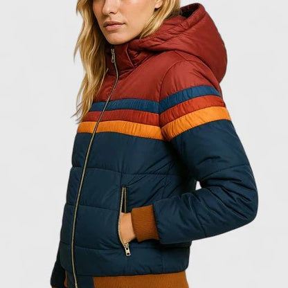 Comfortable Black Winter Jacket for Women with Ribbed Plaid Relaxed Fit Outdoor Style