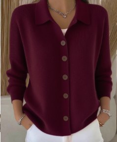 Comfortable Blue Cardigan for Women with Collared Button Front Knit Cosy Style