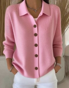Comfortable Blue Cardigan for Women with Collared Button Front Knit Cosy Style