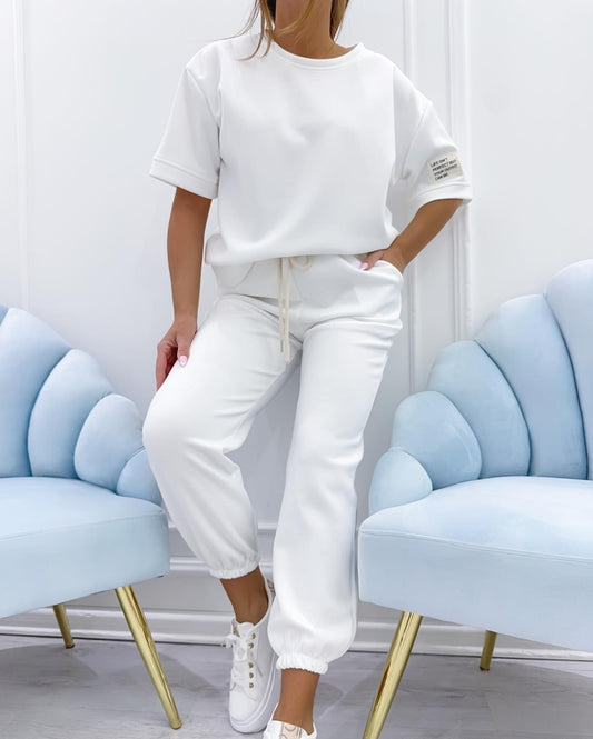 Comfortable Blue Loungewear Set for Women with Short Sleeve Relaxed Fit Everyday Wear Lounge Style