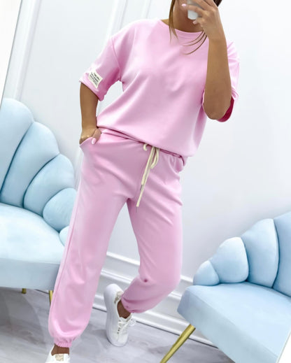 Comfortable Blue Loungewear Set for Women with Short Sleeve Relaxed Fit Everyday Wear Lounge Style
