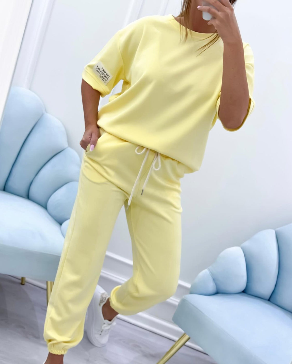Comfortable Blue Loungewear Set for Women with Short Sleeve Relaxed Fit Everyday Wear Lounge Style