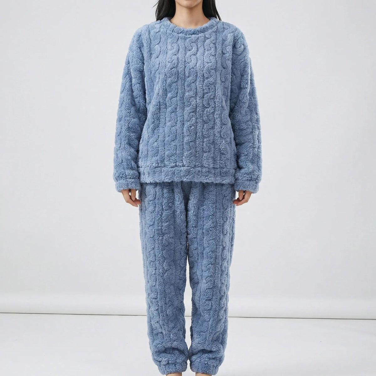 Comfortable Blue Pajamas for Women with Elastic Waist Drawstring Waist Fleece Lined Cosy Style