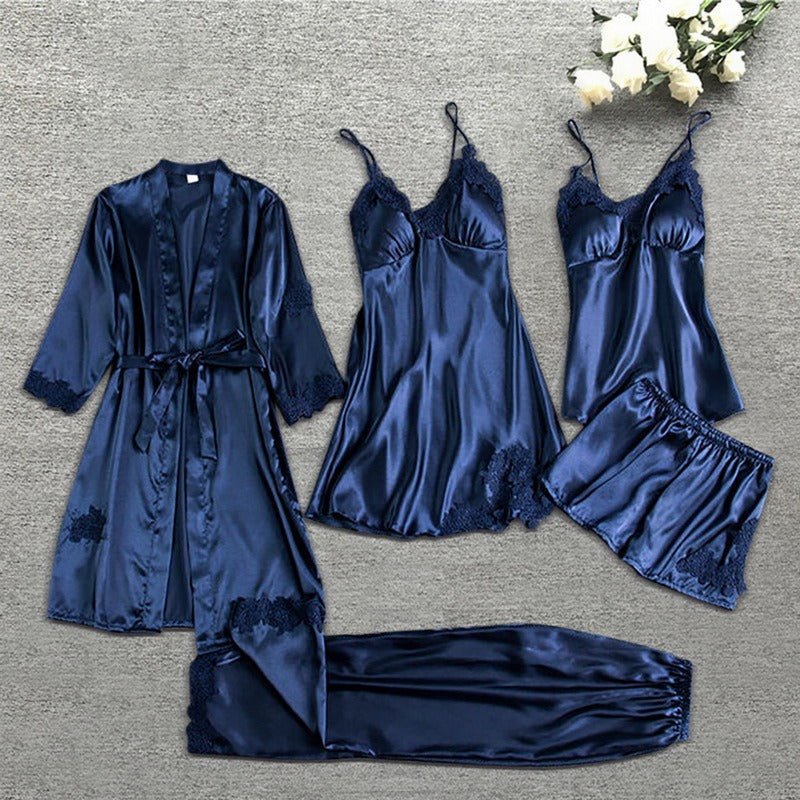Comfortable Blue Pajamas Set for Women with Satin Everyday Wear Soft Finish Relaxed Style