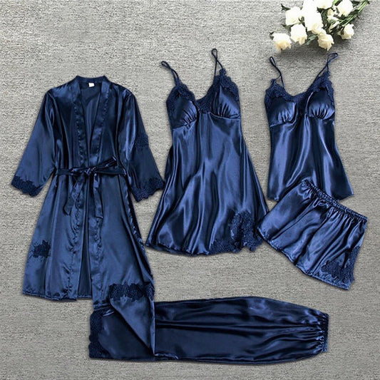 Comfortable Blue Pajamas Set for Women with Satin Everyday Wear Soft Finish Relaxed Style