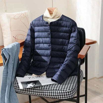 Comfortable Blue Quilted Jacket for Women with Relaxed Fit Everyday Wear Soft Finish Layered Style