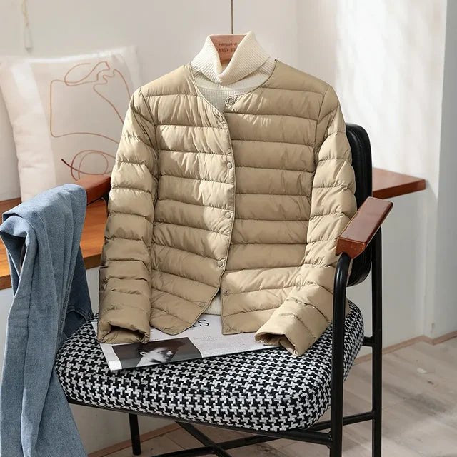 Comfortable Blue Quilted Jacket for Women with Relaxed Fit Everyday Wear Soft Finish Layered Style