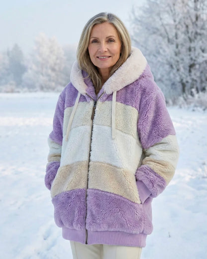 Comfortable Blue Winter Jacket for Women with Relaxed Fit Wrap Front Plush Layered Style