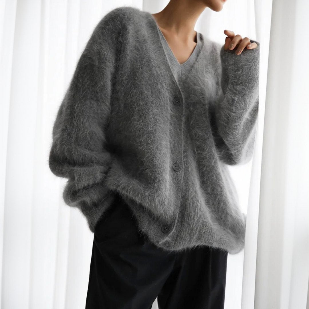 Comfortable Brown Cardigan for Women with V Neck Button Front Oversized Fit Wrap Front Relaxed Style