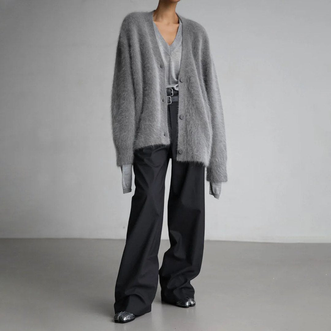 Comfortable Brown Cardigan for Women with V Neck Button Front Oversized Fit Wrap Front Relaxed Style
