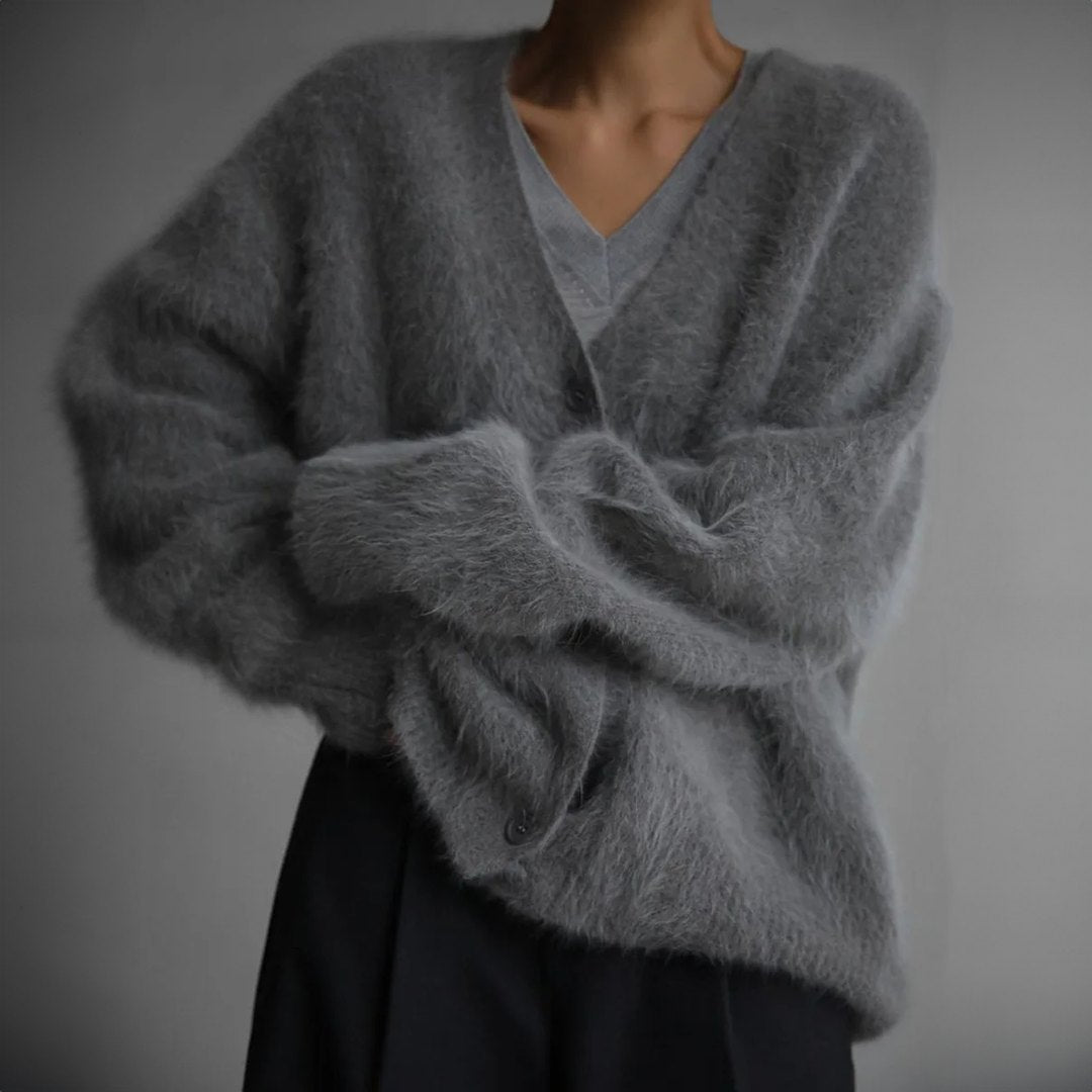Comfortable Brown Cardigan for Women with V Neck Button Front Oversized Fit Wrap Front Relaxed Style
