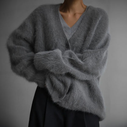 Comfortable Brown Cardigan for Women with V Neck Button Front Oversized Fit Wrap Front Relaxed Style