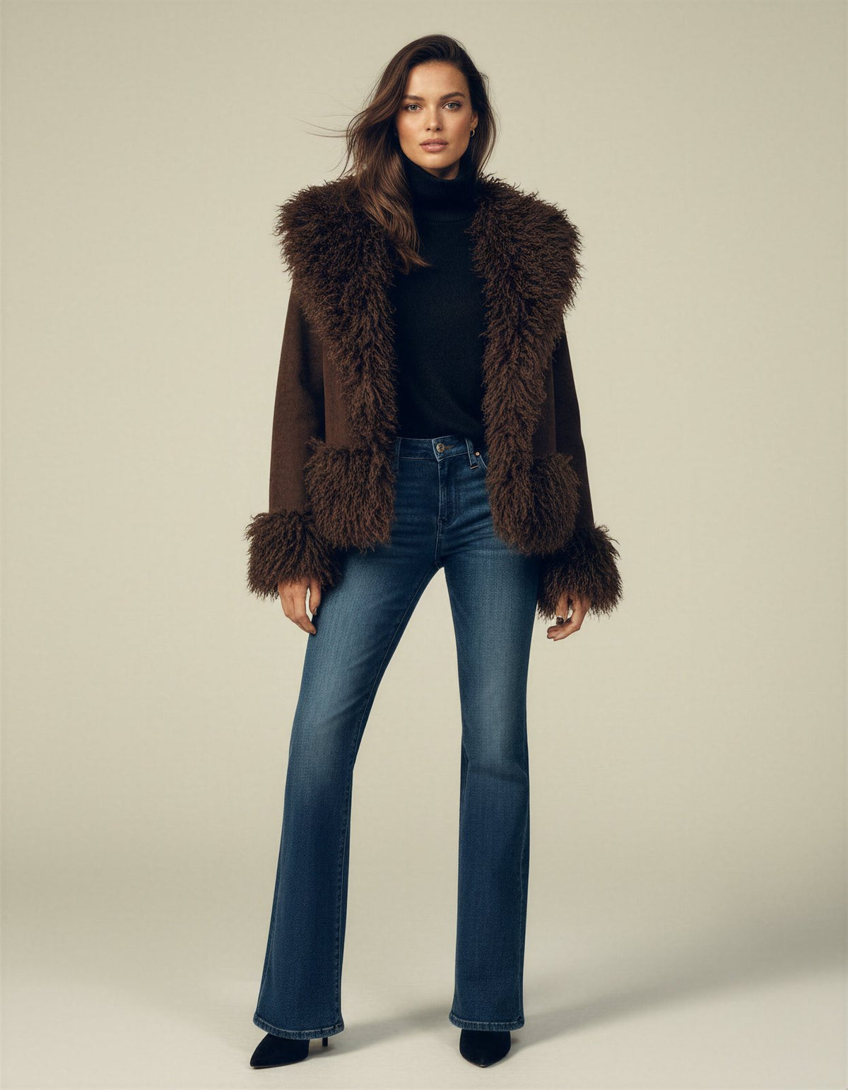 Comfortable Brown Faux Fur Coat for Women with Knit Relaxed Fit Everyday Wear Outdoor Style