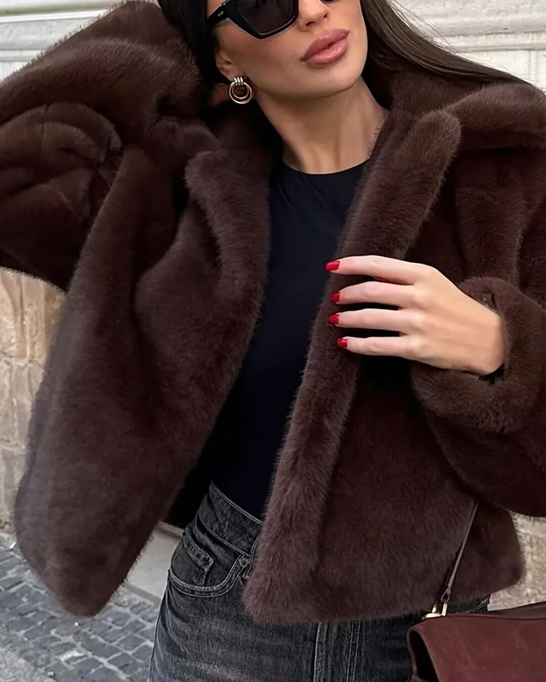 Comfortable Brown Faux Fur Coat for Women with Knit Relaxed Fit Everyday Wear Layered Style