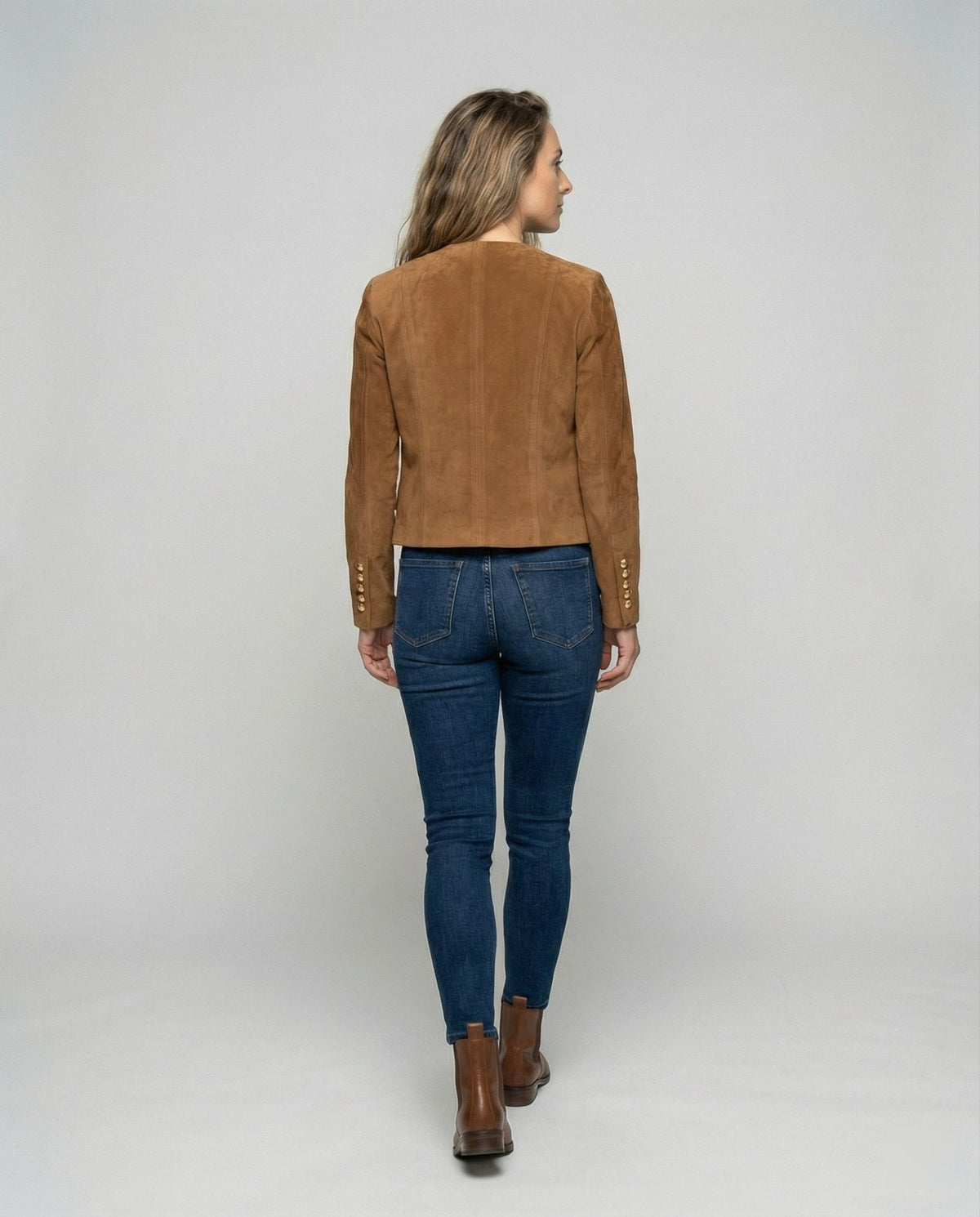 Comfortable Brown Faux Suede Jacket for Women with Collared Button Front Cropped Outdoor Style