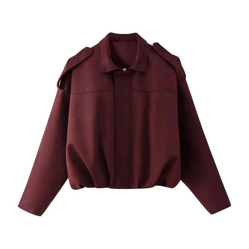 Comfortable Brown Faux Suede Jacket for Women with Collared Zip Front Oversized Fit Relaxed Fit Cropped Layered Style
