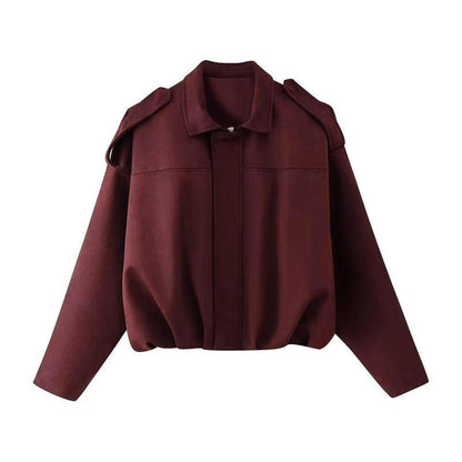 Comfortable Brown Faux Suede Jacket for Women with Collared Zip Front Oversized Fit Relaxed Fit Cropped Layered Style