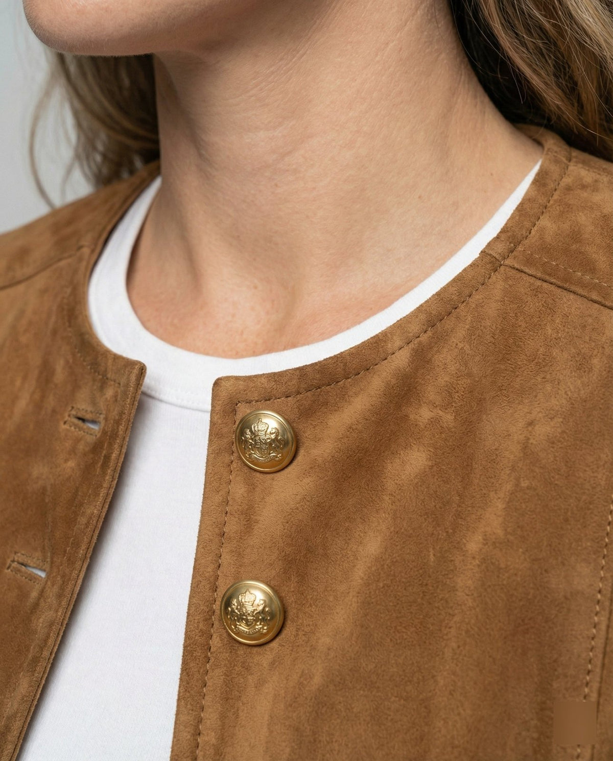 Comfortable Brown Faux Suede Jacket for Women with Collared Button Front Cropped Outdoor Style