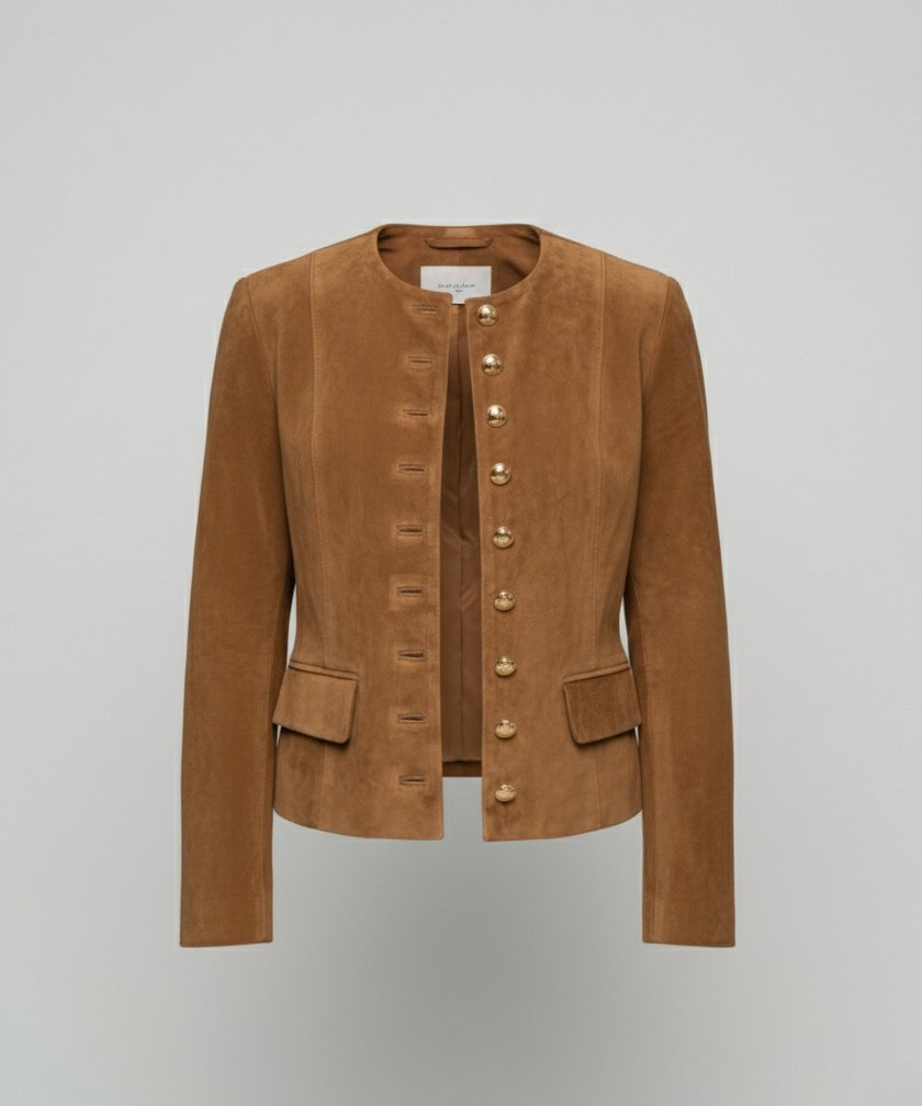 Comfortable Brown Faux Suede Jacket for Women with Collared Button Front Cropped Outdoor Style