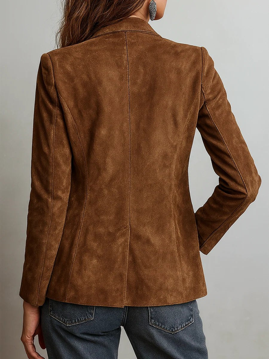 Comfortable Brown Faux Suede Jacket for Women with Relaxed Fit Everyday Wear Soft Finish Outdoor Style