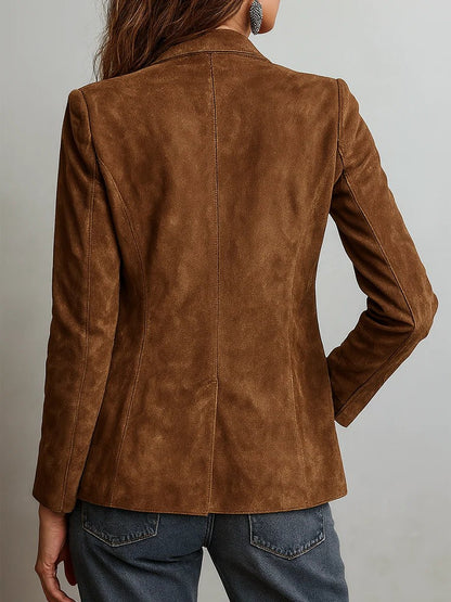 Comfortable Brown Faux Suede Jacket for Women with Relaxed Fit Everyday Wear Soft Finish Outdoor Style