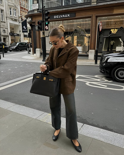 Comfortable Brown Faux Suede Jacket for Women with Relaxed Fit Everyday Wear Soft Finish Layered Style