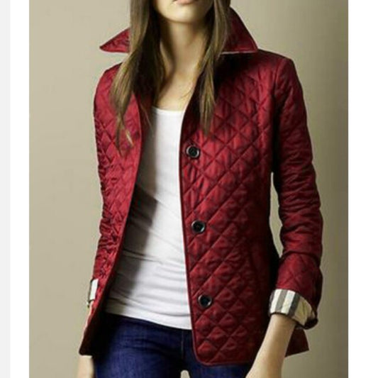Comfortable Burgundy Quilted Jacket for Women with Button Front Relaxed Fit Everyday Wear Outdoor Style