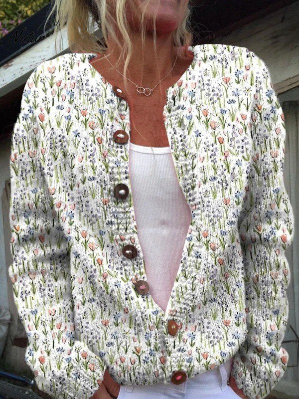Comfortable Cardigan for Women with Button Front Floral Print Relaxed Fit Cosy Style