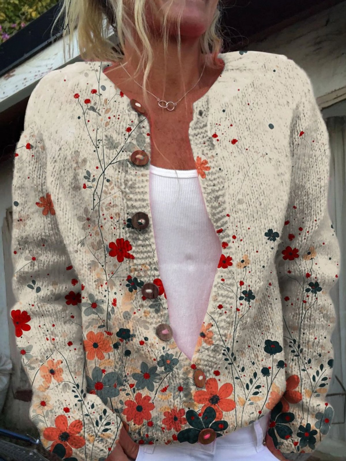 Comfortable Cardigan for Women with Button Front Relaxed Fit Open Front Floral Print Everyday Style